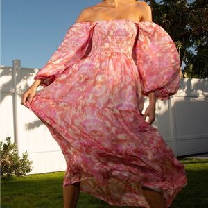 Hale Bob Pink Ilona Chiffon Floral Maxi Dress | Size S